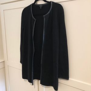 Talbots Leather Trim Black Cardigan PS